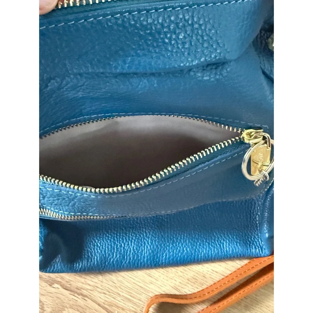 Valentina Convertible Italian Pebbled Leather Bag Backpack In‎ Ocean Blue